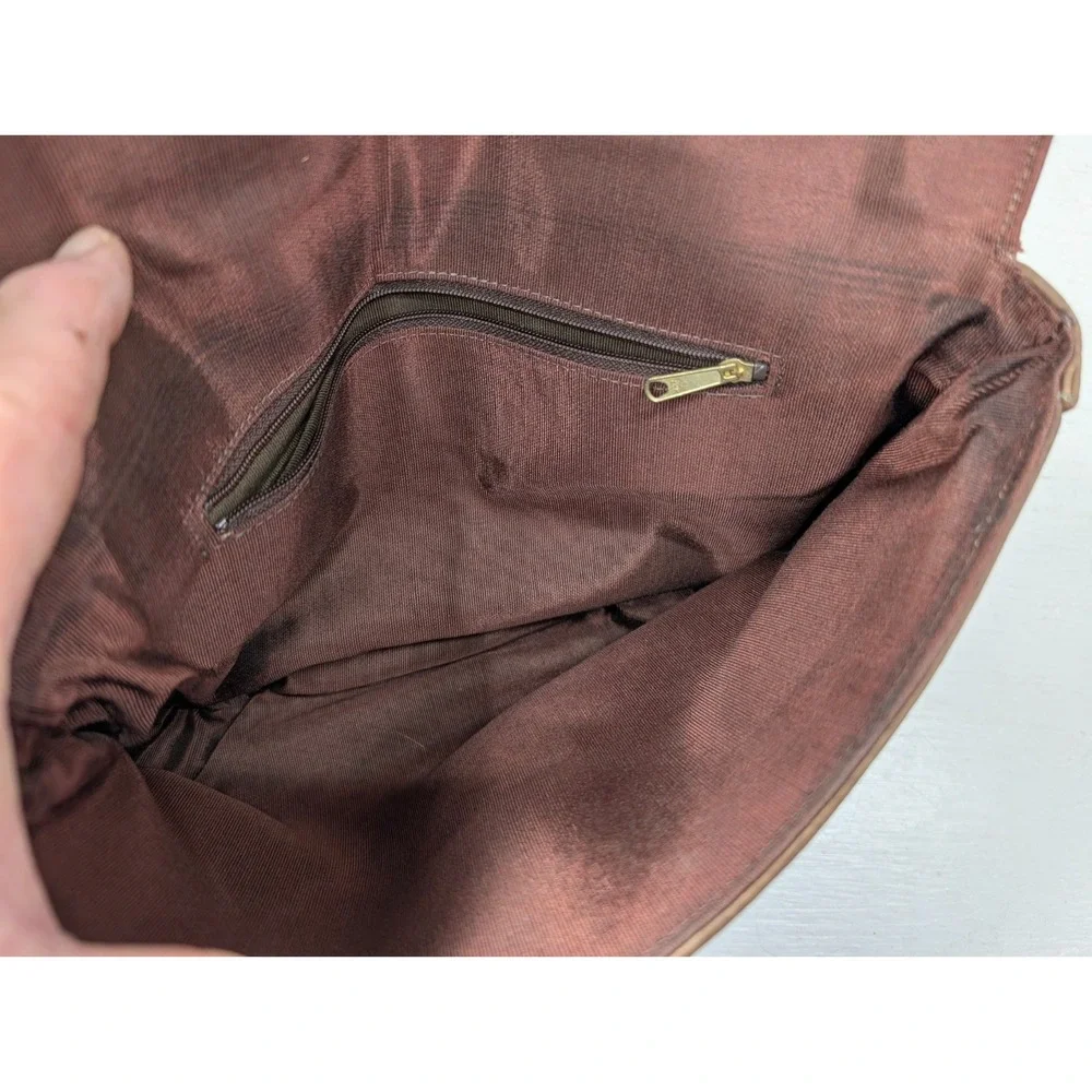 Vintage Brown‎ Purse Leather Bag Patchwork Stitched Retro 90s Size 23